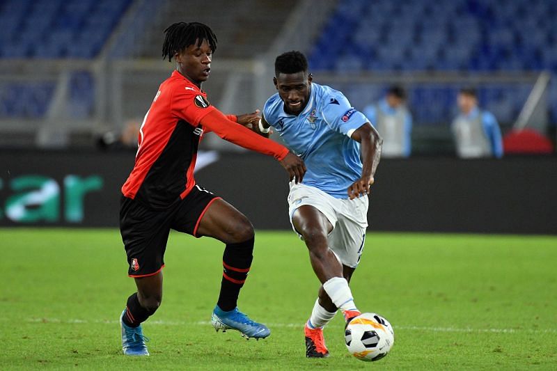 Eduardo Camavinga (left) in action for Rennes